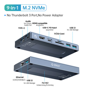 ORICO Hub Adapter Type-C Multifunctional Docking Station With SSD Enclosure+PD 100W+ 3*USB3.1 USB A+HD-MI+TF+SD+RJ45+Audio