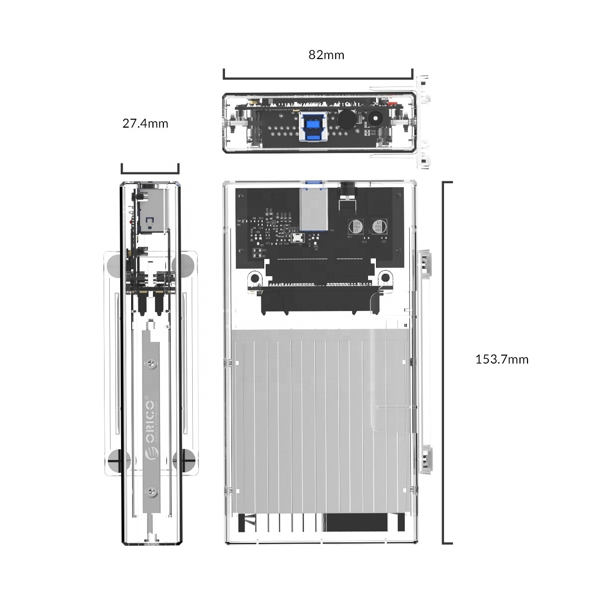 External Hard Disk Drive Dock Case Box Transparent 2 Bay 2.5 Inch 5Gbps USB3.0 SSD HDD Docking Station Enclosure