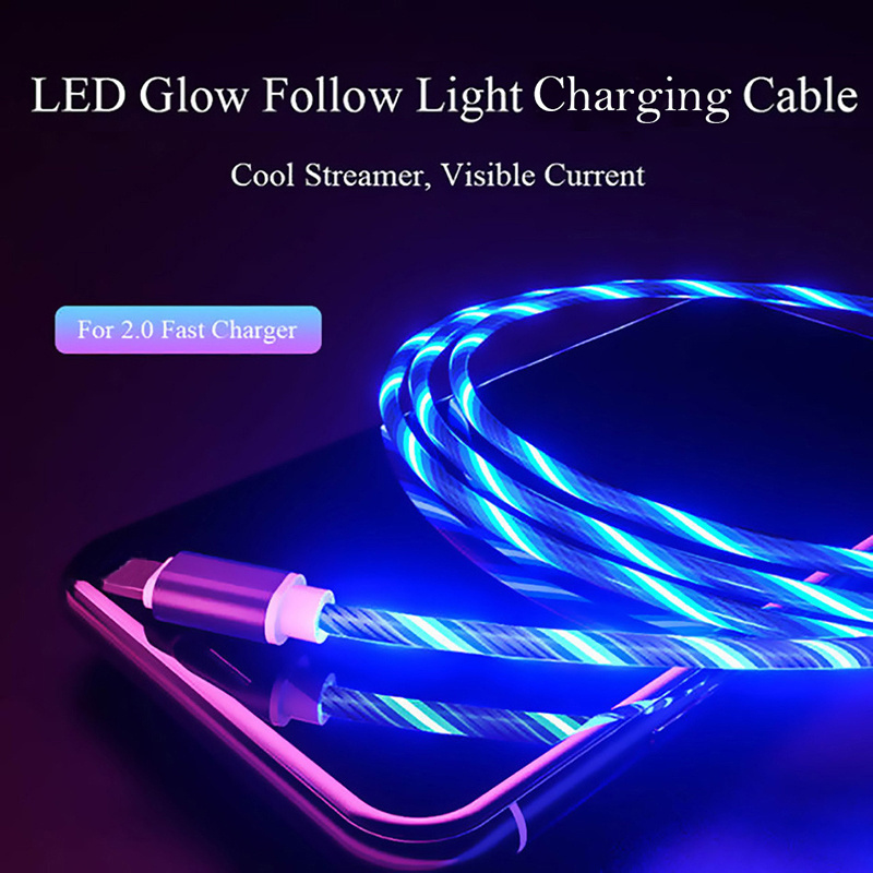 Glowing LED Cable 2A Fast Charging Cable Micro USB Type-C Cable Flowing Streamer Light LED For iPhone 8 Pin Charge Wire Cord