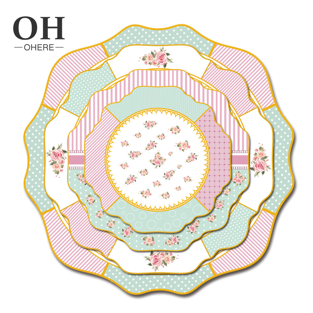 Ohere exclusive design of pink relief charger plate speciality restaurant used ceramic plate & dish dinnerware sets for wedding