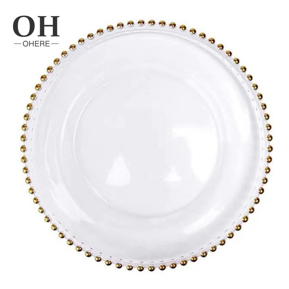 Glass beads plate set pearl edge charger dinner dessert glass dinner dish transparent opal glass charger plate for wedding&party