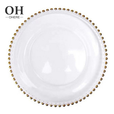 Glass beads plate set pearl edge charger dinner dessert glass dinner dish transparent opal glass charger plate for wedding&party