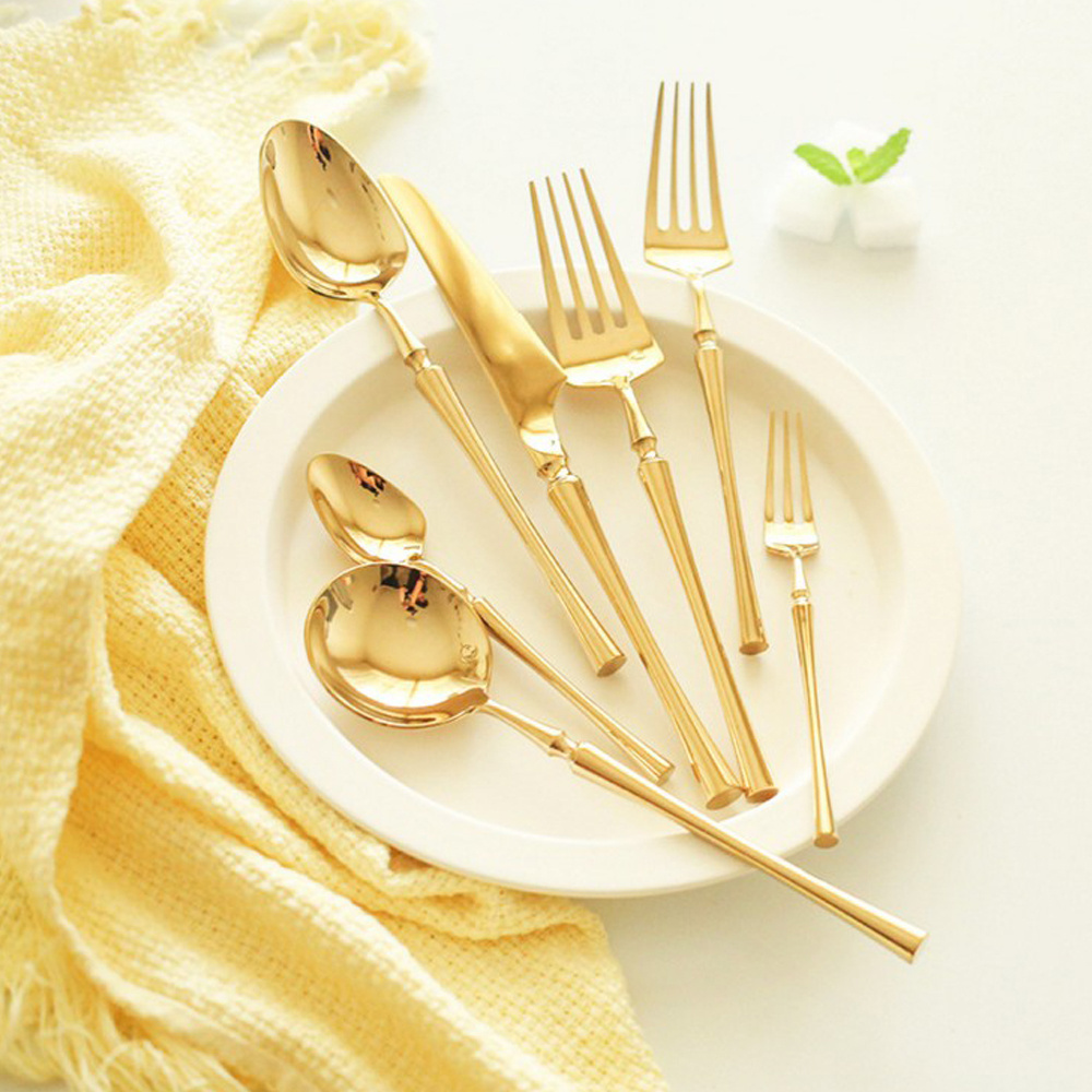 Golden solid Steak silverware knife and fork set Wholesale stainless steel white and gold cutlery set including knives forks