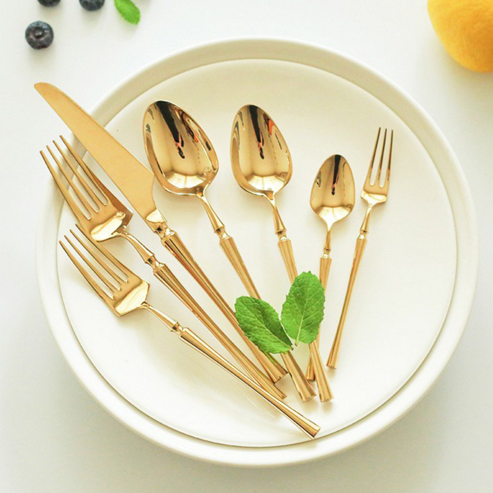 Golden solid Steak silverware knife and fork set Wholesale stainless steel white and gold cutlery set including knives forks