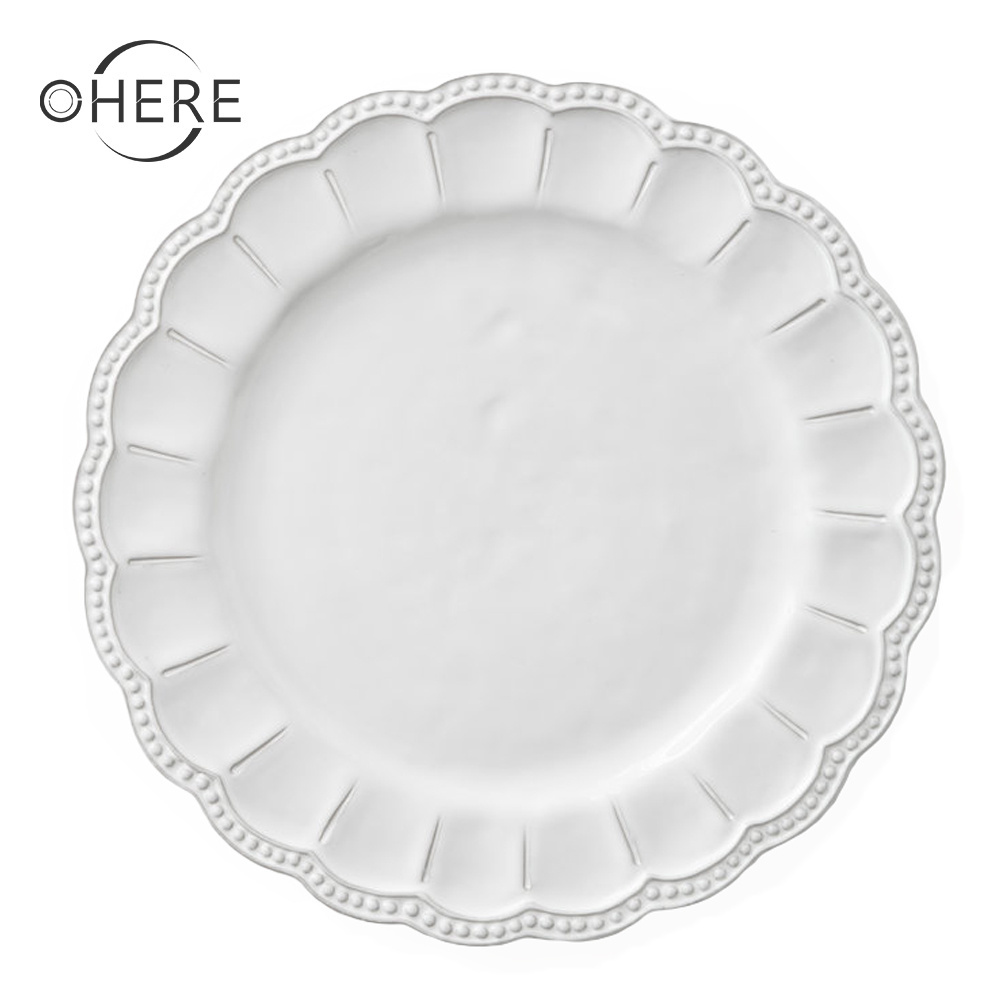 Ohere high quality pink flower relief ceramic dinner plates sets porcelain dinnerware for wedding decoration