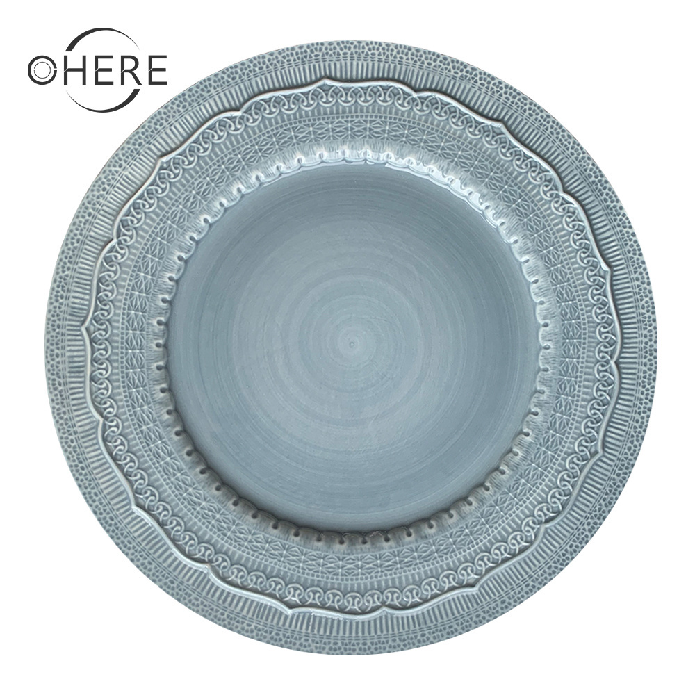 Ohere New Design Cheap catering dinner plates 13 inch blue  lace wedding charger plates wholesale With Best Price Sale