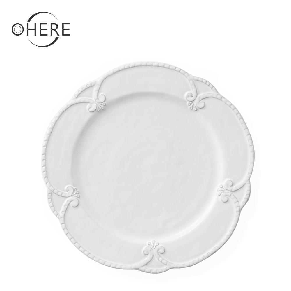 Ohere high quality pink flower relief ceramic dinner plates sets porcelain dinnerware for wedding decoration