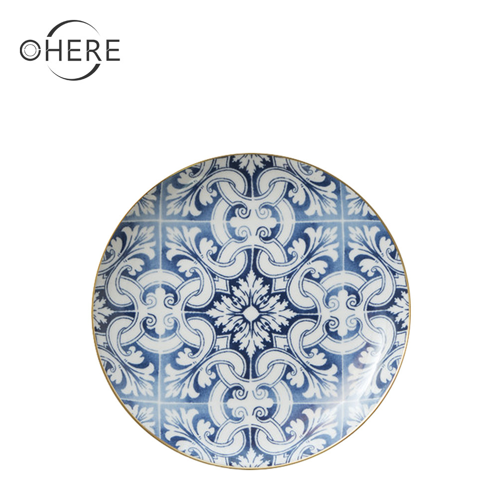 Ohere porcelain dinnerware set bulk porcelain  tableware restaurant  blue moroccan ceramic dinner plates for wedding party