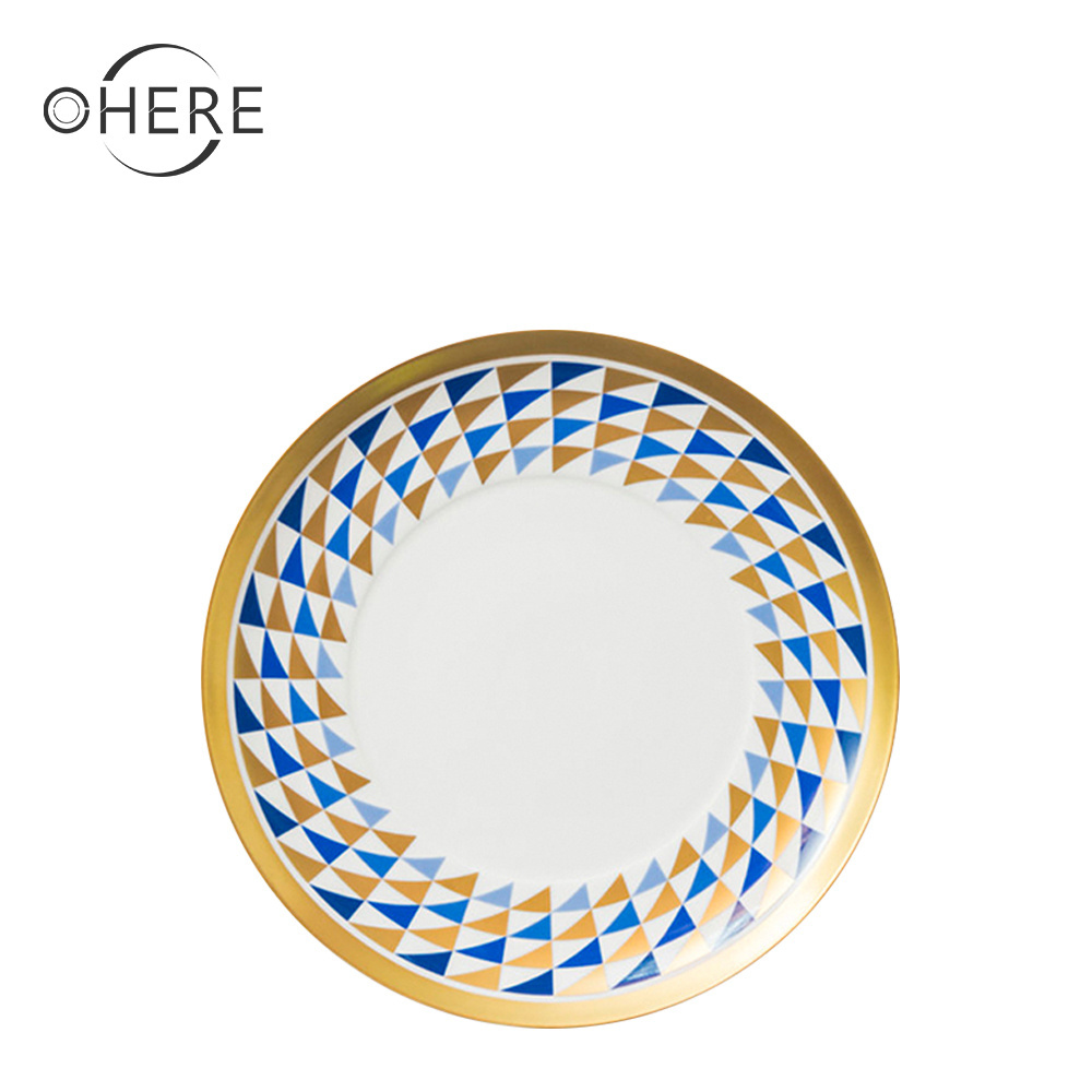 wedding plates and dishes set ohere gold rim Colored glaze indian dinner sets for wedding Wholesale sunflower matte gold white