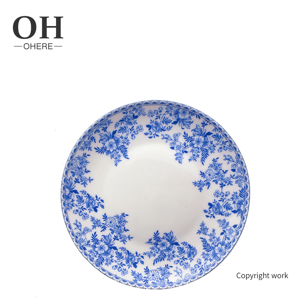 Ohere Country Style vintage floral bone china dinner sets elegant blue flower ceramic charger plates for wedding decoration