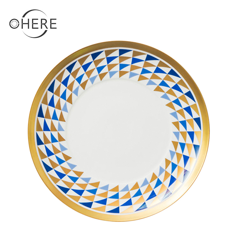 wedding plates and dishes set ohere gold rim Colored glaze indian dinner sets for wedding Wholesale sunflower matte gold white