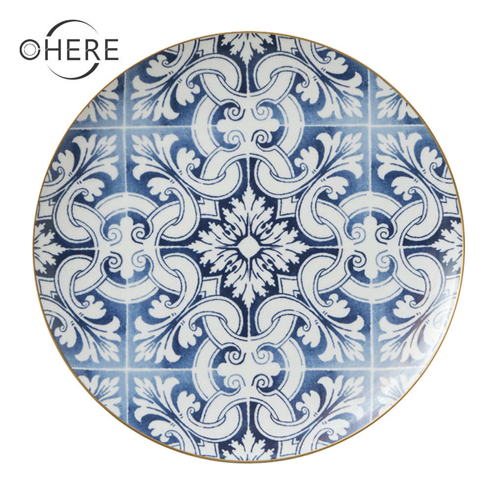 Ohere porcelain dinnerware set bulk porcelain  tableware restaurant  blue moroccan ceramic dinner plates for wedding party