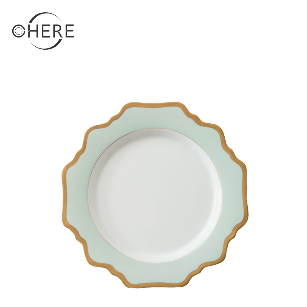 Ohere classic sunflower plate mint green tableware charger plates porcelain dinnerware set ceramic plates for wedding and rental