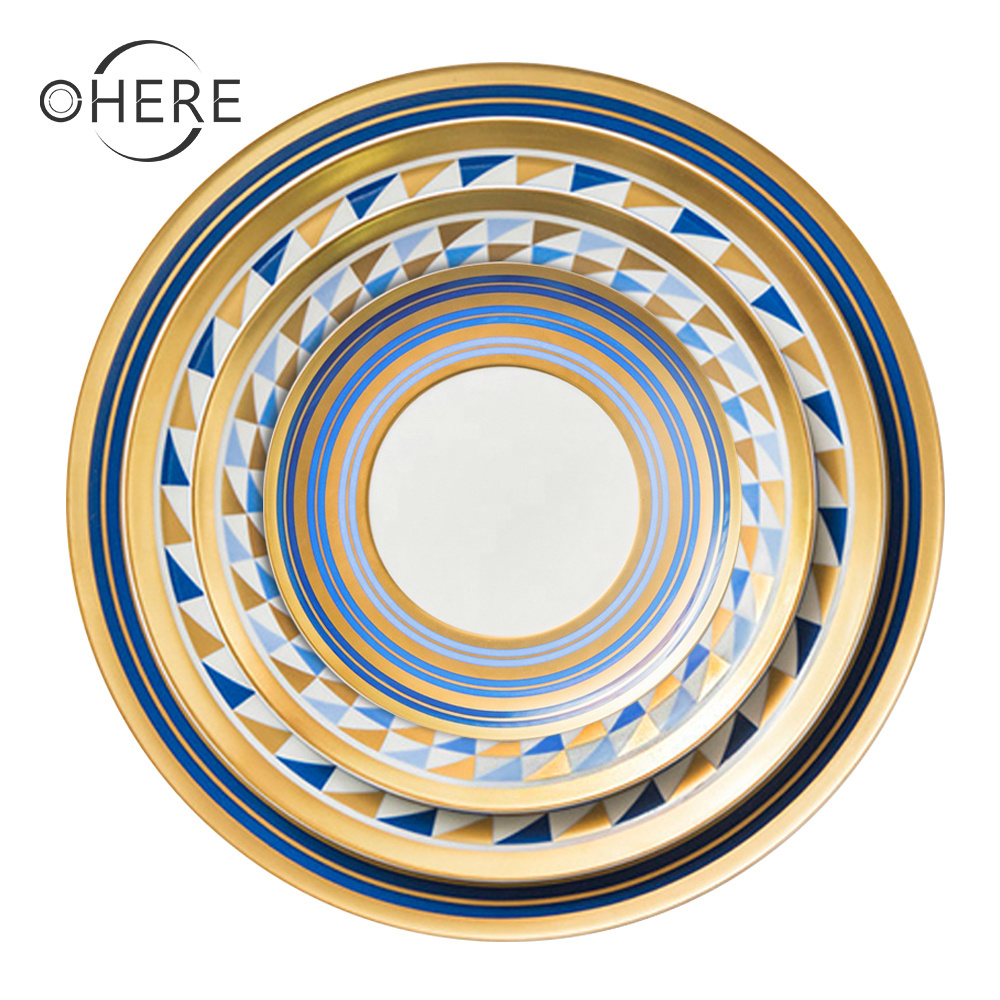 wedding plates and dishes set ohere gold rim Colored glaze indian dinner sets for wedding Wholesale sunflower matte gold white