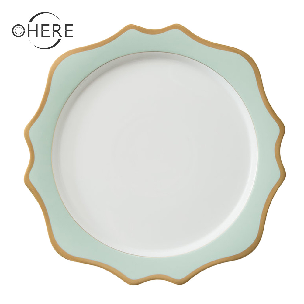 Ohere classic sunflower plate mint green tableware charger plates porcelain dinnerware set ceramic plates for wedding and rental