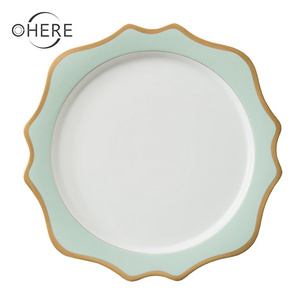 Ohere classic sunflower plate mint green tableware charger plates porcelain dinnerware set ceramic plates for wedding and rental