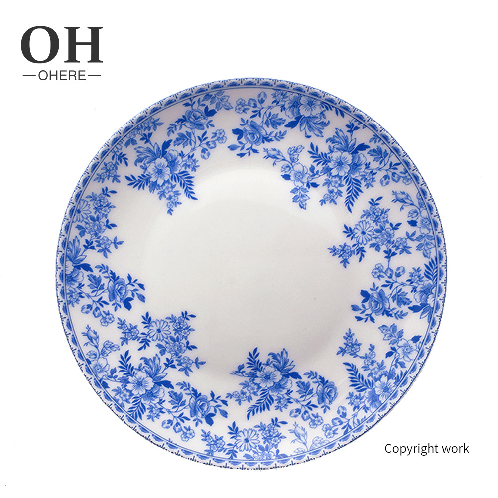 Ohere Country Style vintage floral bone china dinner sets elegant blue flower ceramic charger plates for wedding decoration