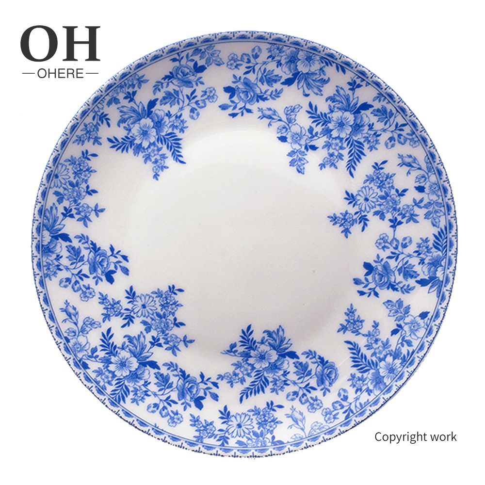 Ohere Country Style vintage floral bone china dinner sets elegant blue flower ceramic charger plates for wedding decoration