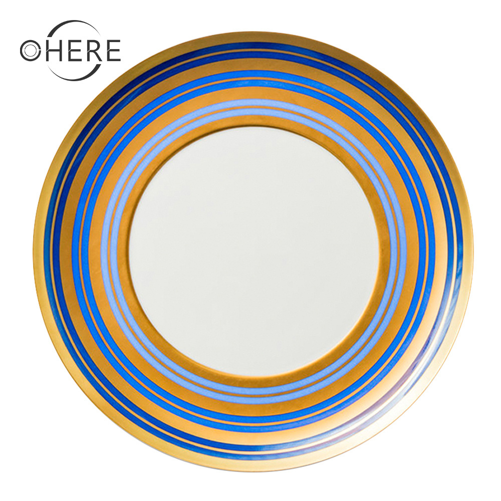 wedding plates and dishes set ohere gold rim Colored glaze indian dinner sets for wedding Wholesale sunflower matte gold white