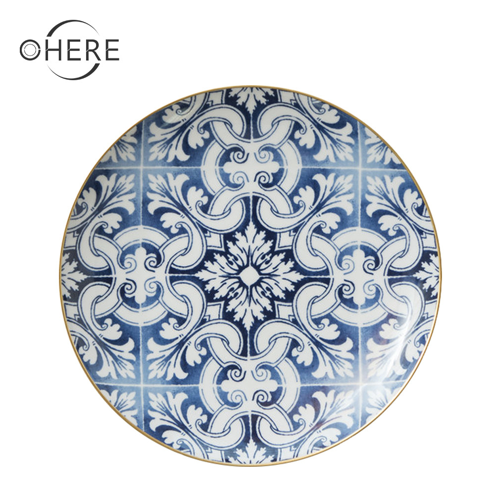 Ohere porcelain dinnerware set bulk porcelain  tableware restaurant  blue moroccan ceramic dinner plates for wedding party