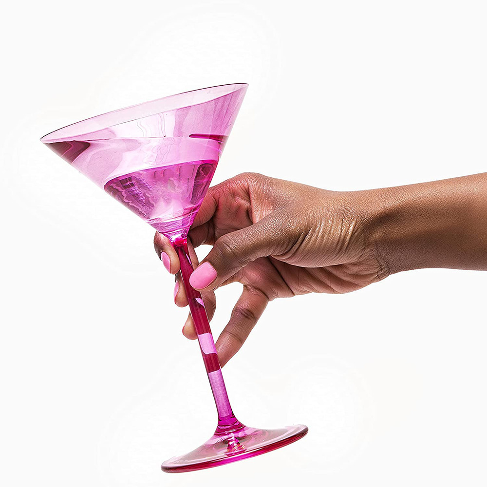 Pink and Magenta Crystal Glass Martini Glasses Unique Fun Gift for Espresso Martini Lovers