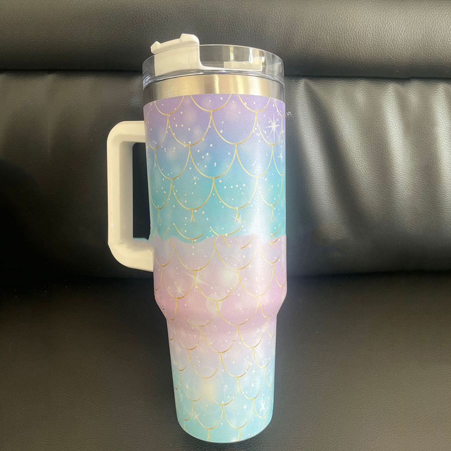 Mermaid Ombre Shimmer Pattern 40oz stainless steel tumbler with handle