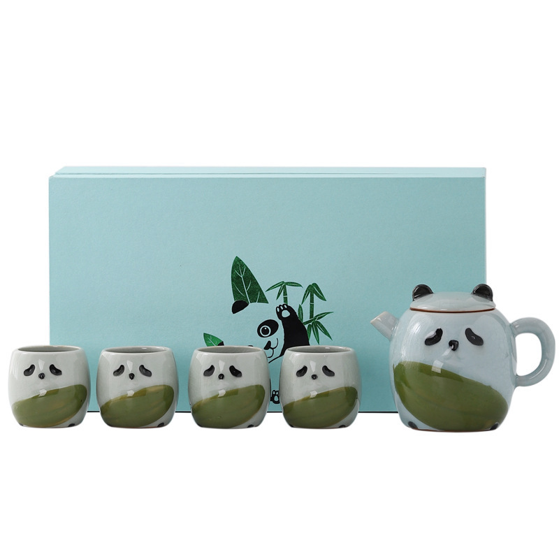 Creative Gift Chinese Kung Fu Tea Set Panda shape handmade 1pot 4 cups ceramic teapot and cup set