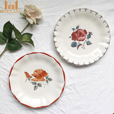 8 inch 9 inch New vintage rose flower dessert plate home use ceramic tableware cake dinner plate