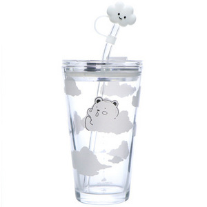 Summer simple large-capacity cute cloud bear glass straw student cup