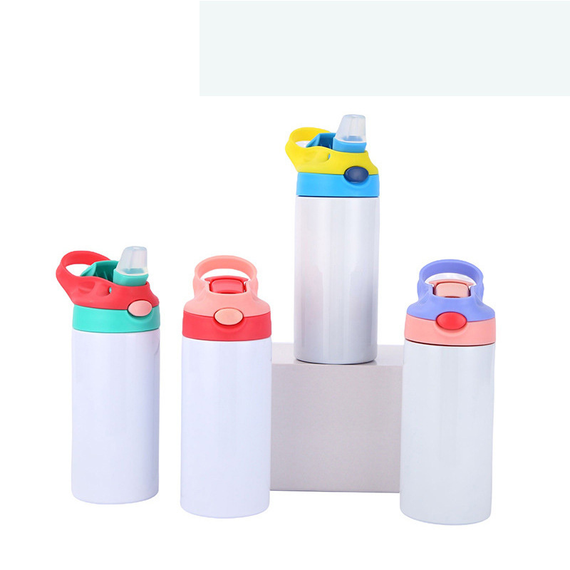 304 Food Grade Stainless Steel Straw Water Bottles White Sublimation Blank Vacuum Kids Thermos Flask