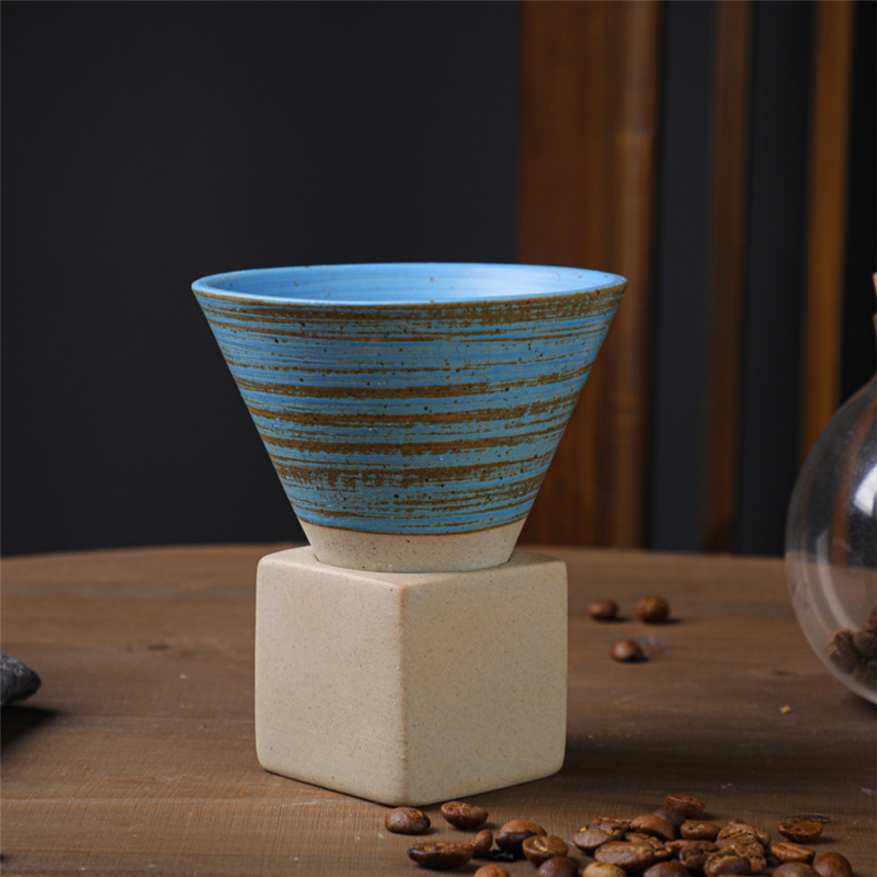 200ml Rough Pottery Retro cone shape Espresso mug Creative Handmade Kiln Change Ceramic Tea Cup with Base Stoneware