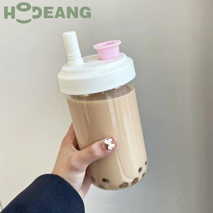 Kawaii Boba Glass Water Bottle Cute Coffee Bubble Tea Milk Cups with Straw