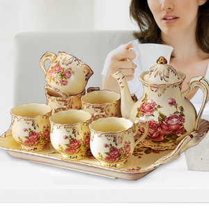 European royal luxury floral colorful tea cups coffee cup porcelain coffee tea set with plate