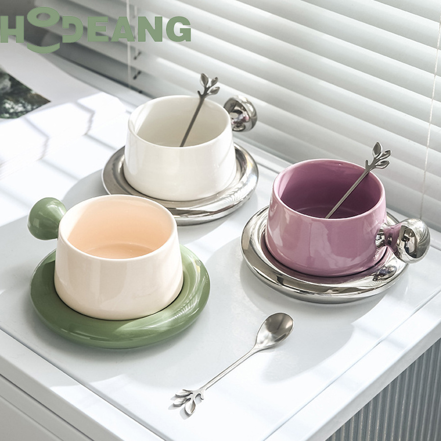 260ml Creative Kawaii Cappuccino Coffee Cup Cute  Ball Handle Tazas De Cafe Expresso Porcelain Tea mug with saucer