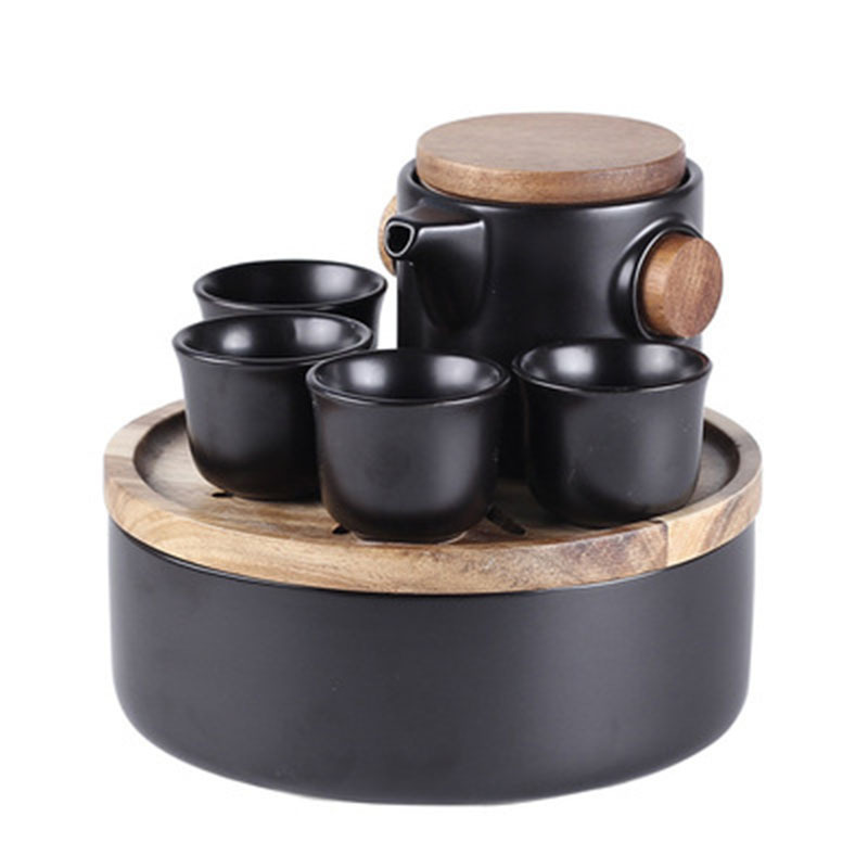 Marble Pattern Japanese Kung Fu Tea Set Travel Tea Set One Pot Four Cups Tea Set