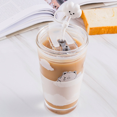 Summer simple large-capacity cute cloud bear glass straw student cup