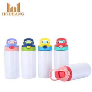 304 Food Grade Stainless Steel Straw Water Bottles White Sublimation Blank Vacuum Kids Thermos Flask