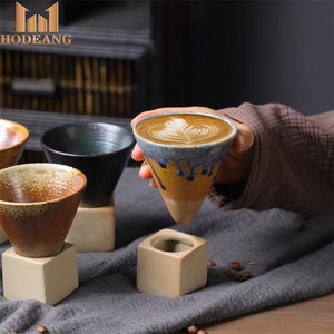 200ml Rough Pottery Retro cone shape Espresso mug Creative Handmade Kiln Change Ceramic Tea Cup with Base Stoneware