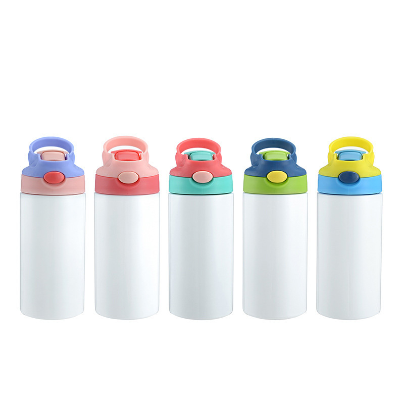 304 Food Grade Stainless Steel Straw Water Bottles White Sublimation Blank Vacuum Kids Thermos Flask