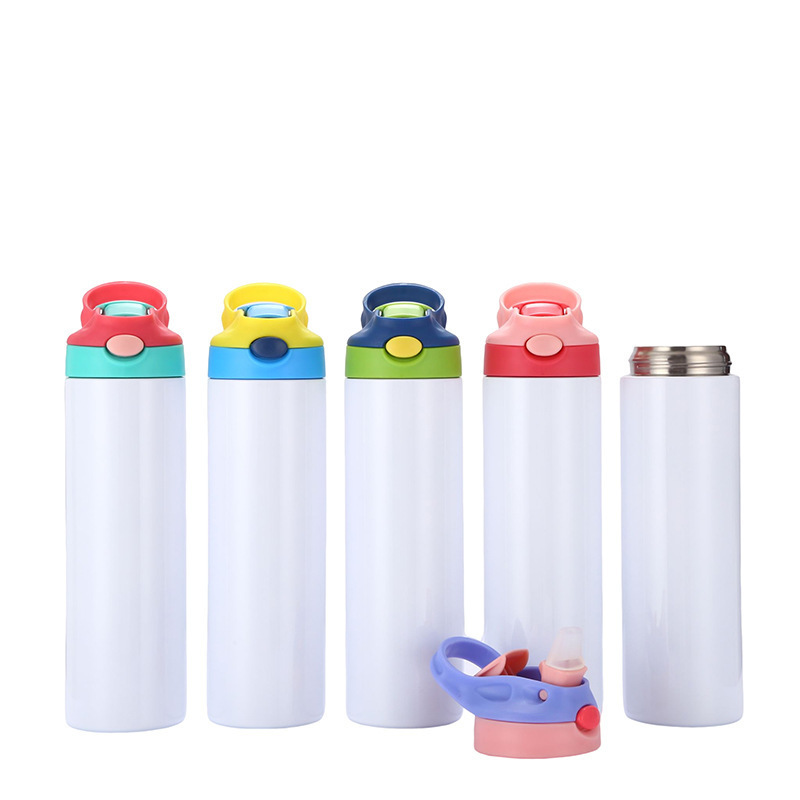 304 Food Grade Stainless Steel Straw Water Bottles White Sublimation Blank Vacuum Kids Thermos Flask