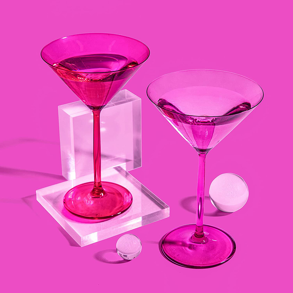 Pink and Magenta Crystal Glass Martini Glasses Unique Fun Gift for Espresso Martini Lovers