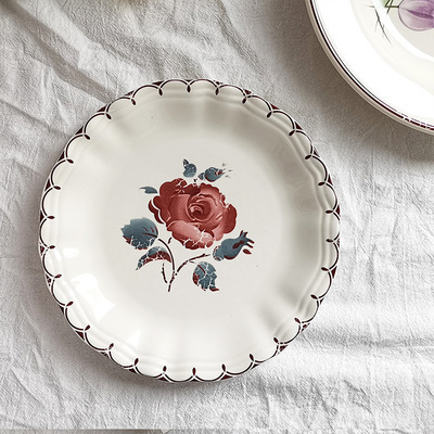 8 inch 9 inch New vintage rose flower dessert plate home use ceramic tableware cake dinner plate