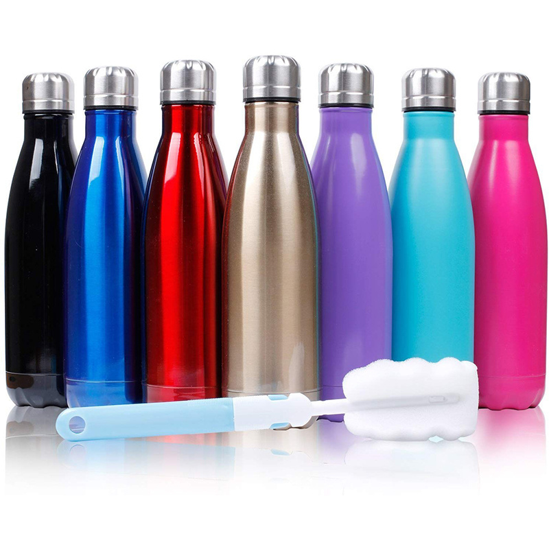 Stainless steel vacuum cola shaped water bottle vacuum insulated bottle with cleaning brush