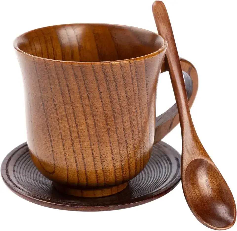 Creative Wooden Coffee Tea Cup Set  Eco Friendly Drink Mugs