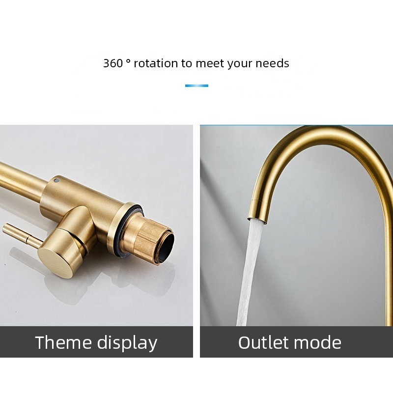 Brushed Gold Stainless Steel 360 Rotate Kitchen Faucet