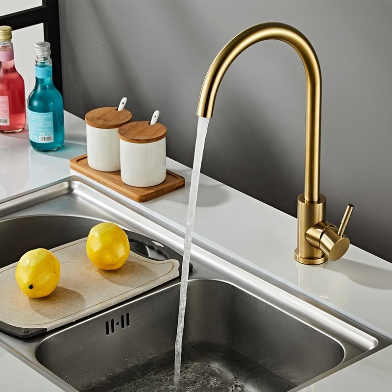 Brushed Gold Stainless Steel 360 Rotate Kitchen Faucet