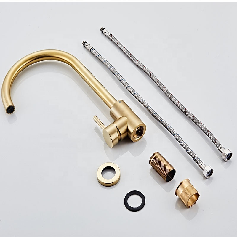 Brushed Gold Stainless Steel 360 Rotate Kitchen Faucet