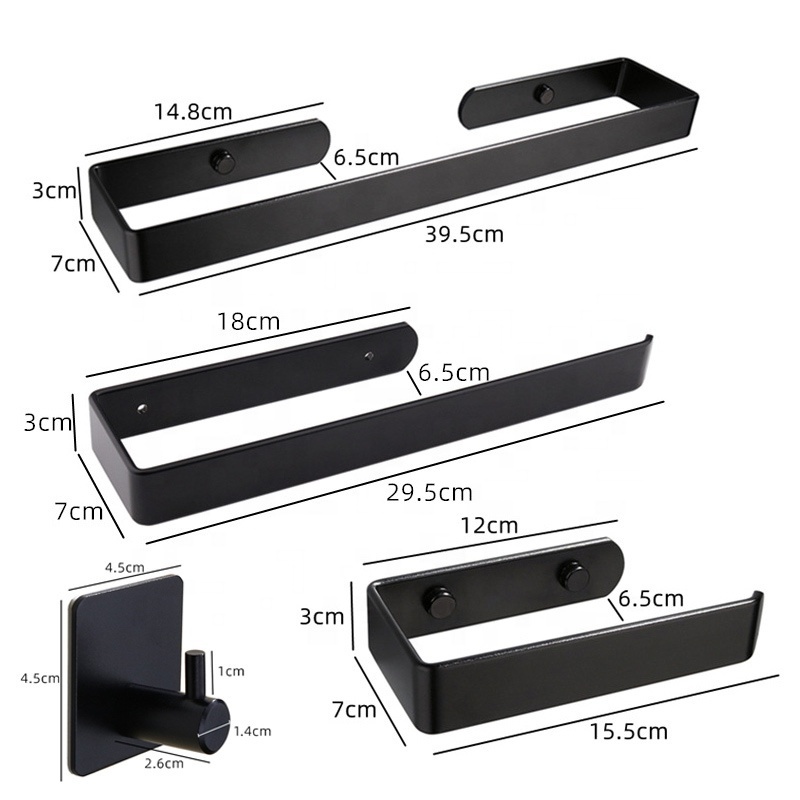 Black Bathroom Accessories Sets Toilet Tissue Roll Paper Holder Towel Rack Bar Rail Ring Robe Clothes Hook Hardware