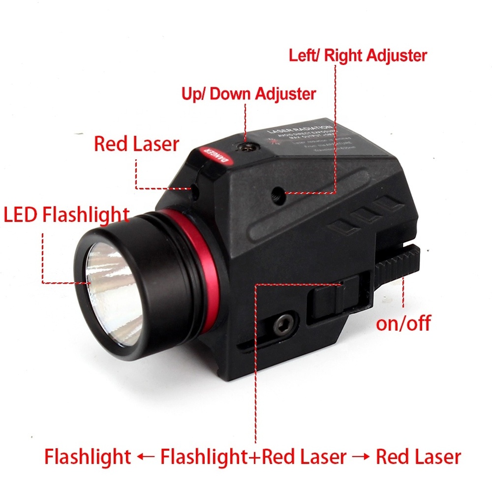 ohhunt 150 Lumens 20mm Mount Tactical LED Flashlight and Red Laser Sight for Hunting