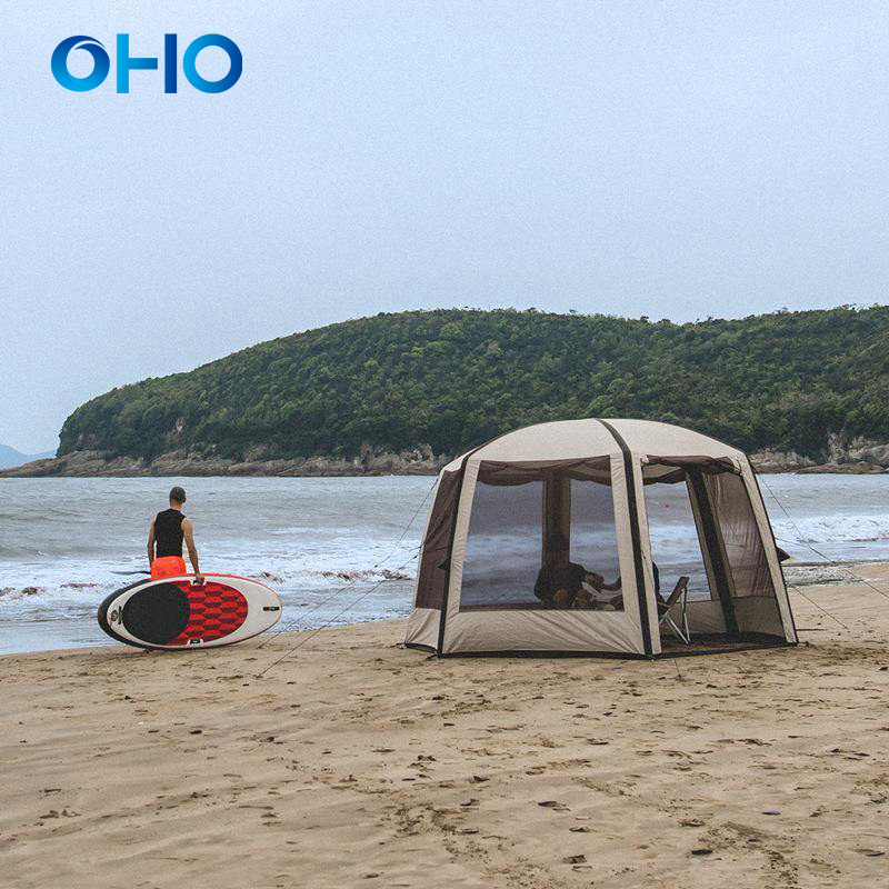 OHO Factory Hot Selling Inflatable Hexagonal Cotton Canopy Camping Beach Tent for Sun protection and Mosquito Prevention